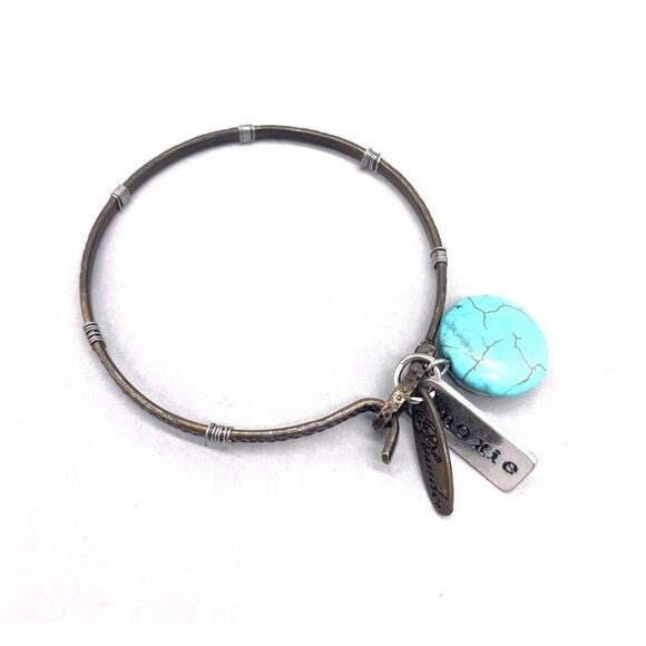 Plunder Moxie Faux Turquoise Charm Cuff Bangle Bracelet Hammered - Picture 1 of 4